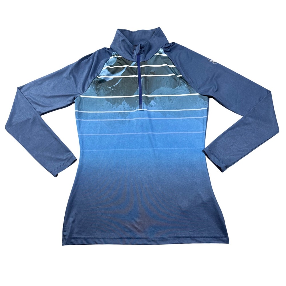 Spyder Womens Blue Ombre Mountain Print Quarter Zip Base Layer Top Size M
